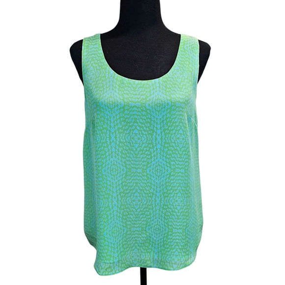 Ellie Kai Womens 100% Silk Sleeveless Tank Blouse Sz 6 Kelly Green Abstract Chic - Picture 2 of 12